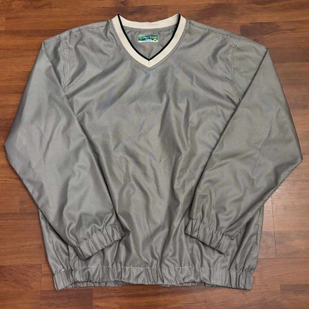 PGA Pro Tour Golf Windbreaker Jacket Houndstooth Pockets Pullover Size Medium